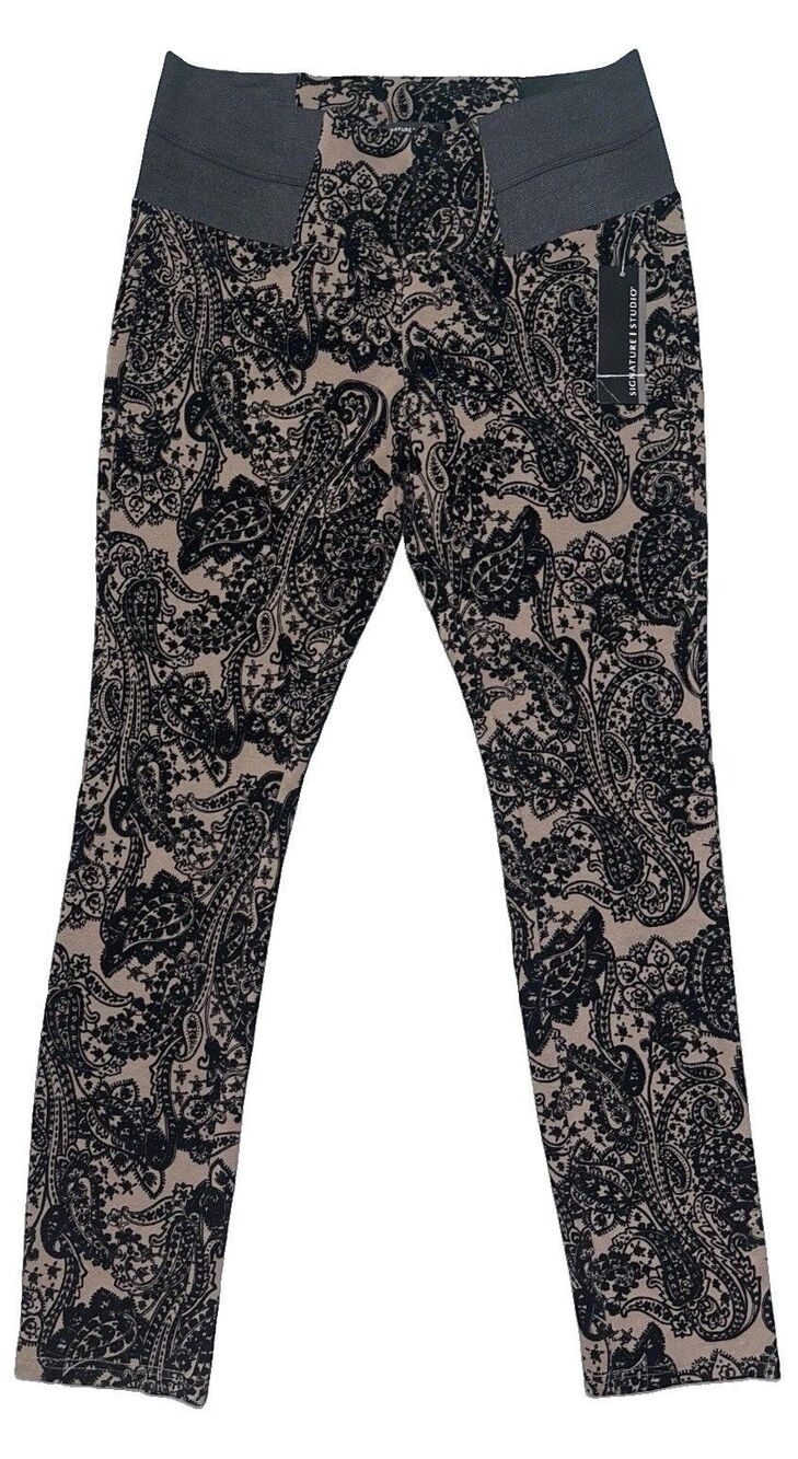 Signature Studio Velvet Burnout Paisley Pants Women M Pull On Stretch Goth Boho